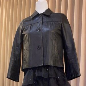 Theory Black Leather Button-Front Jacket - Women